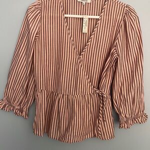 Madewell XS Stripped ruffled Tie Wrap Blouse Shirt MC794